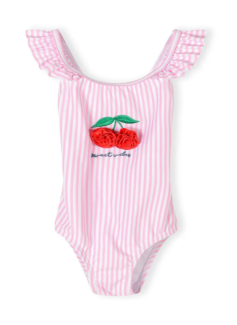 مينوتي Girls pink striped cherry print swimsuit
